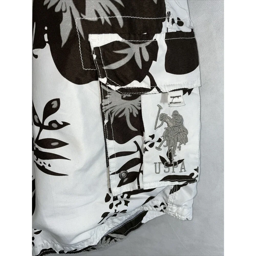 US Polo Swim Shorts Trunks Floral White Brown Size XL